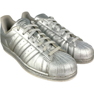 Adidas Superstar Metallic Silver Leather Lace Up Sneaker